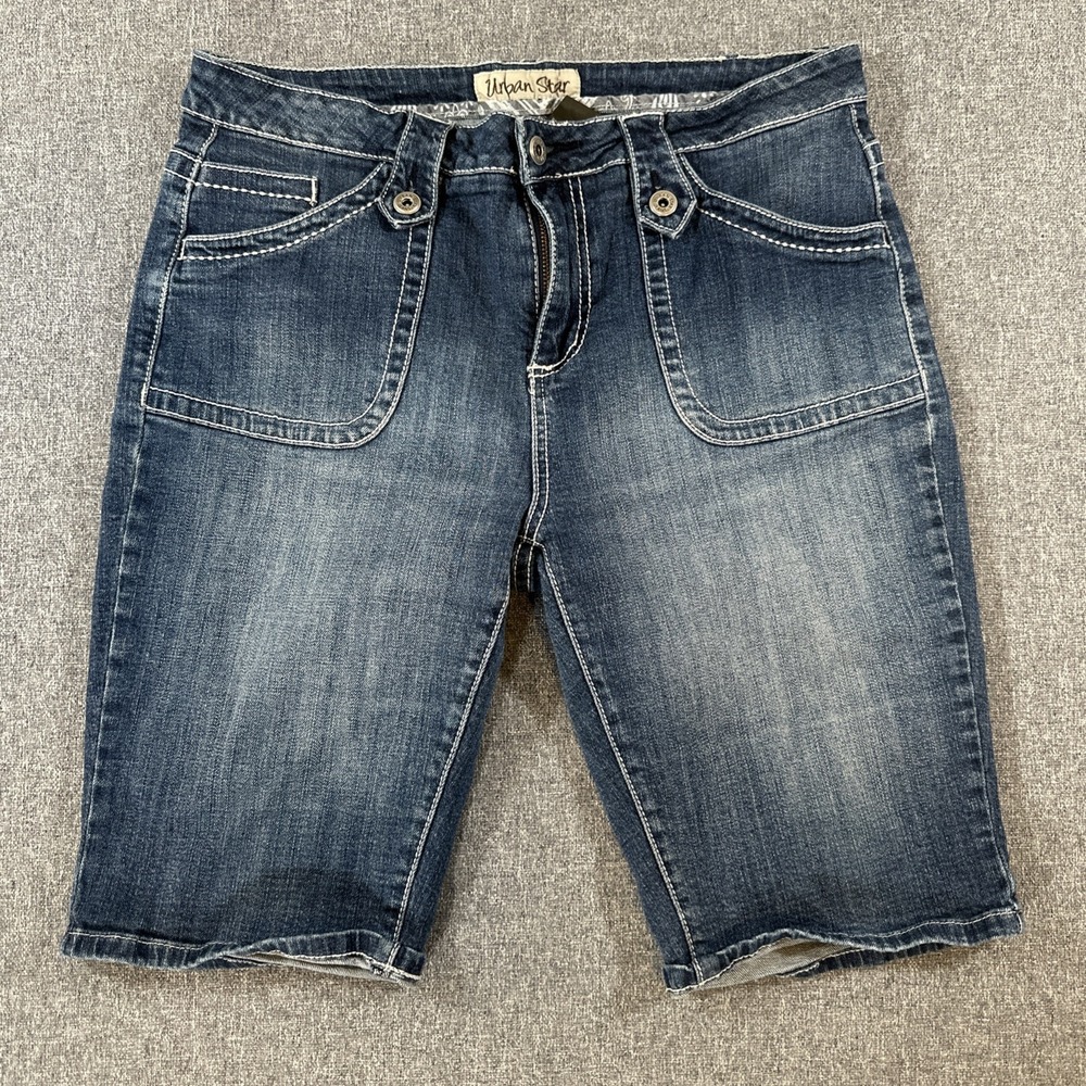 Urban Star Womens Denim Bermuda‎ Shorts Size 8 Medium Wash Stretch Jean Shorts